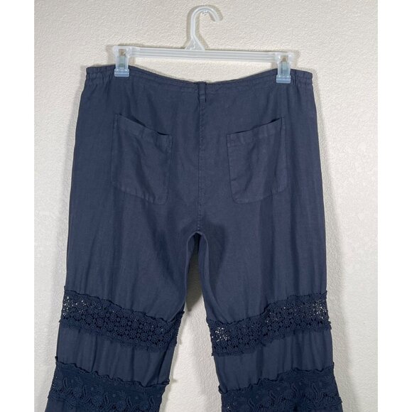 Johnny Was Women's Wide Leg Crochet Linen Pants Washed Black Boho - Picture 7 of 10